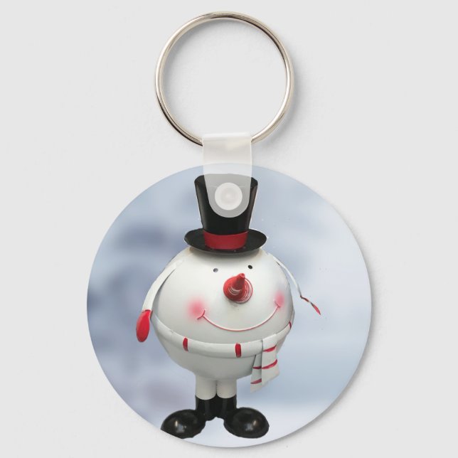 Funny Tin Snowman Christmas Keychain (Front)