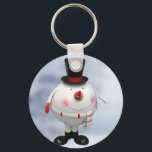 Funny Tin Snowman Christmas Keychain<br><div class="desc">This Christmas button keychain,  zip pull  features a funny very round tin snowman,  complete with top hat,  scarf and carrot nose. Perfect as a gift,  or stocking filler.</div>