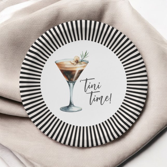 Funny 'Tini Time Espresso Martini Cocktail Party Paper Plate (Plates available in 7-inch and 9-inch diameter sizes.)