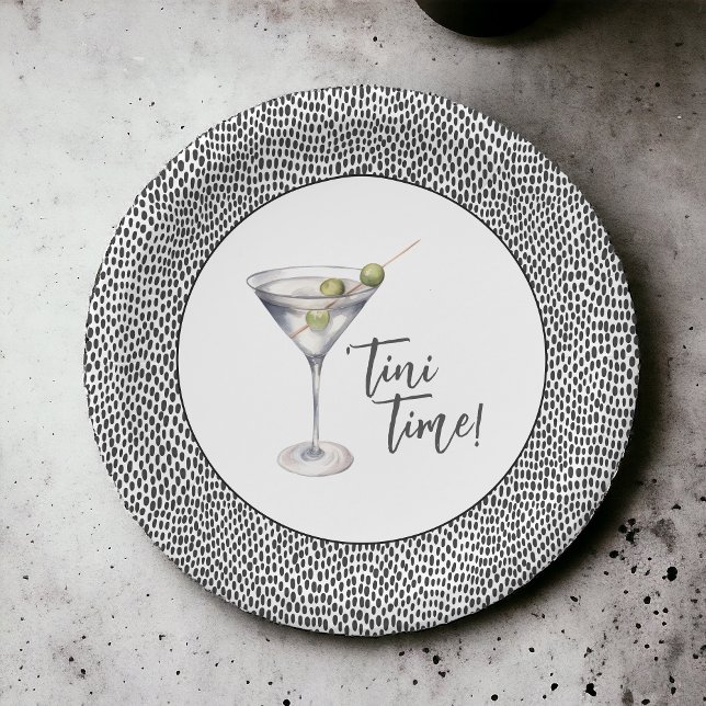 Funny 'Tini Time Martini Cocktail Party Paper Plate (Creator Uploaded)