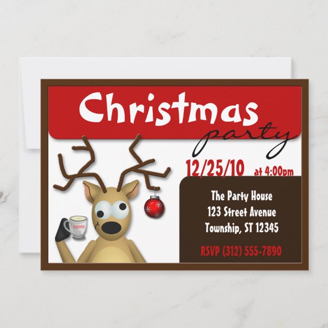Funny Tipsy Reindeer Christmas Invitations (Front)