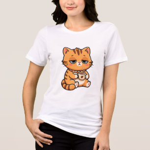 Funny Tired Cat Drinking Coffee Cute Orange Tabby Tri-Blend Shirt