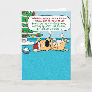 Funny Tired Dog Christmas Holiday Card