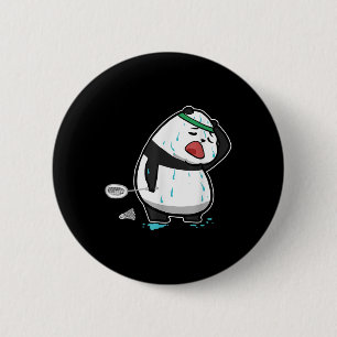 Funny Tired Panda Playing Badminton 2 Inch Round Button