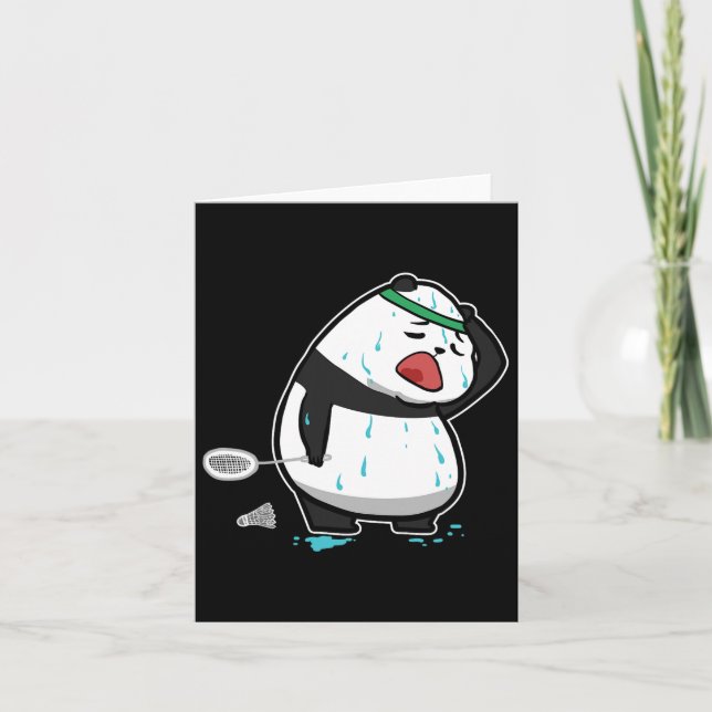 Funny Tired Panda Playing Badminton  Card (Front)