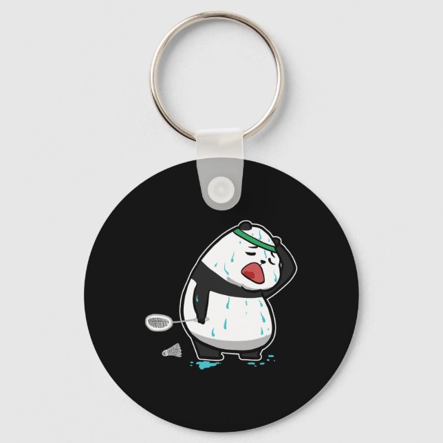Funny Tired Panda Playing Badminton  Keychain (Front)