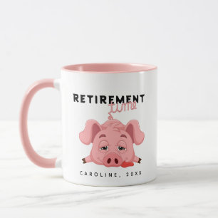 Funny Tired Piglet Retirement Time Pink Mug