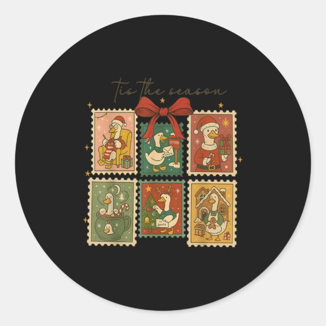 Funny Tis The Season Silly Goose Christmas Stamps  Classic Round Sticker (Front)