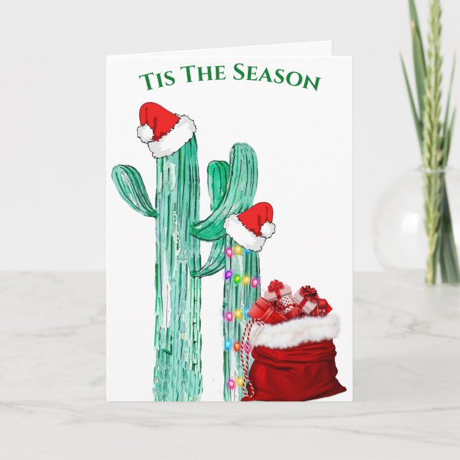 Funny Tis The Season Southwest Christmas Cactus Holiday Card (Front)