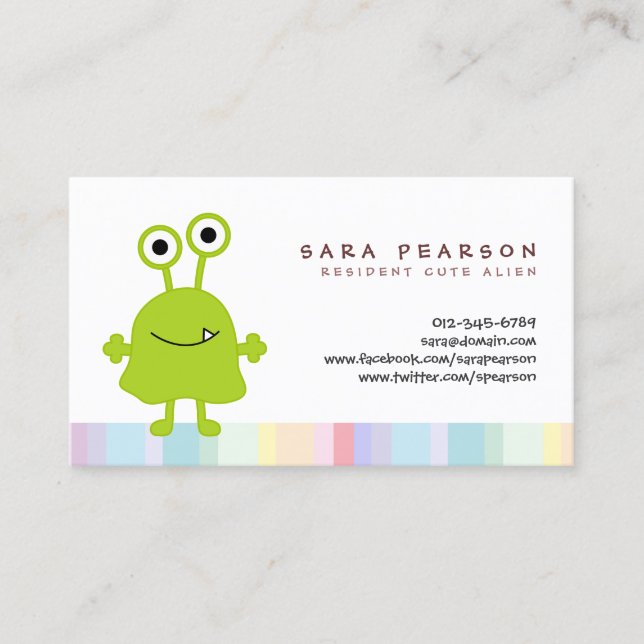 Funny Titre mignon GreenMonster Alien Carte Nom en (Devant)