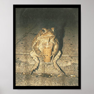 Funny toad drinking iced coffee goblincore meme poster