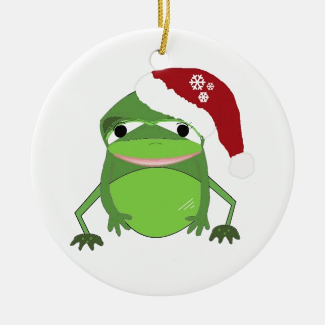 Funny Toad in a Santa Hat Ceramic Ornament (Front)