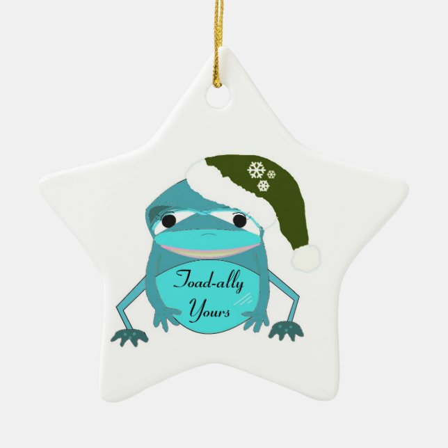 Funny Toad in a Santa Hat Ceramic Ornament (Front)