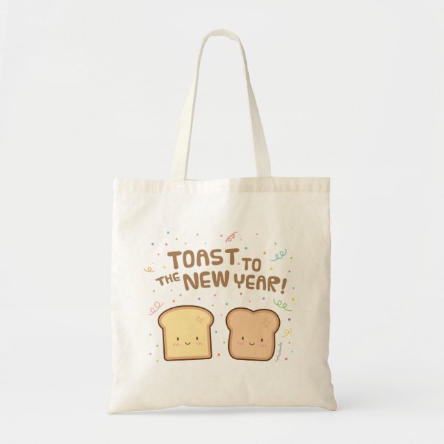Funny Toast to the New Year Pun Cute Bread Tote Bag (Front)