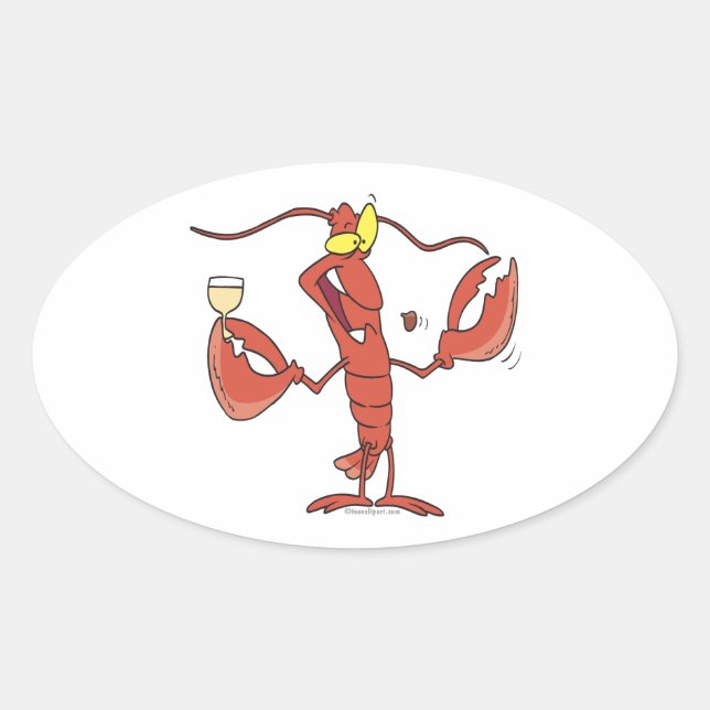 funny toasting lobster cartoon oval sticker (Front)