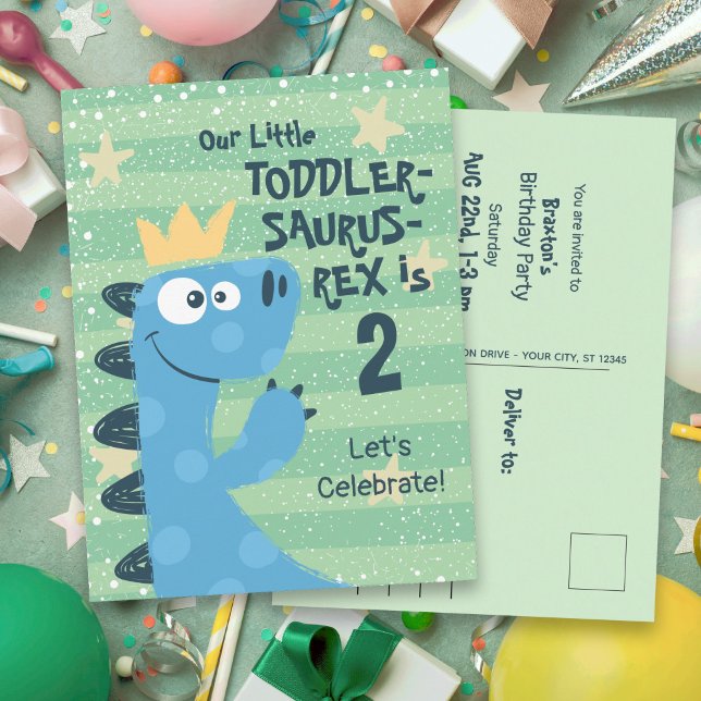 Funny Toddler Boy's T-Rex Birthday Invitation Postcard (Creator Uploaded)