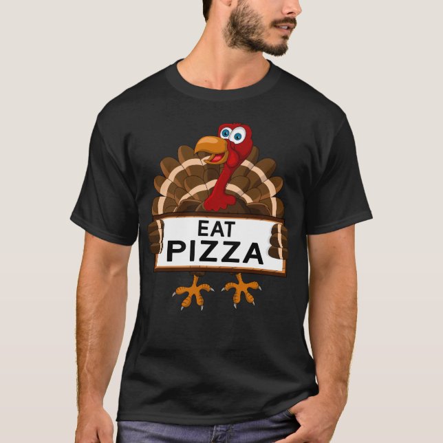 Funny Toddler Eat Pizza Turkey Thanksgiving Gift T-Shirt (Front)