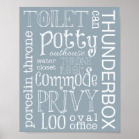 Funny Toilet Bathroom Dusty Blue Gray Sign Print