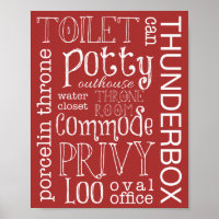 Funny Toilet Bathroom Red Sign Poster Print