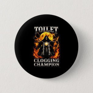 Funny toilet clogging champion skeleton biker 2 inch round button