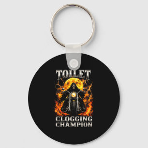 Funny toilet clogging champion skeleton biker keychain