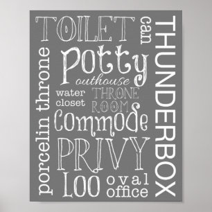 Funny Toilet Grey Bathroom Sign Poster Print