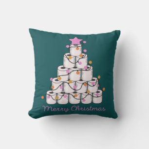 Funny Toilet Paper Christmas Tree Cute Colourful Throw Pillow