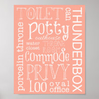 Funny Toilet Peach Bathroom Sign Poster Print
