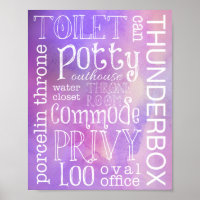 Funny Toilet Purple Pink Watercolor Bathroom Sign