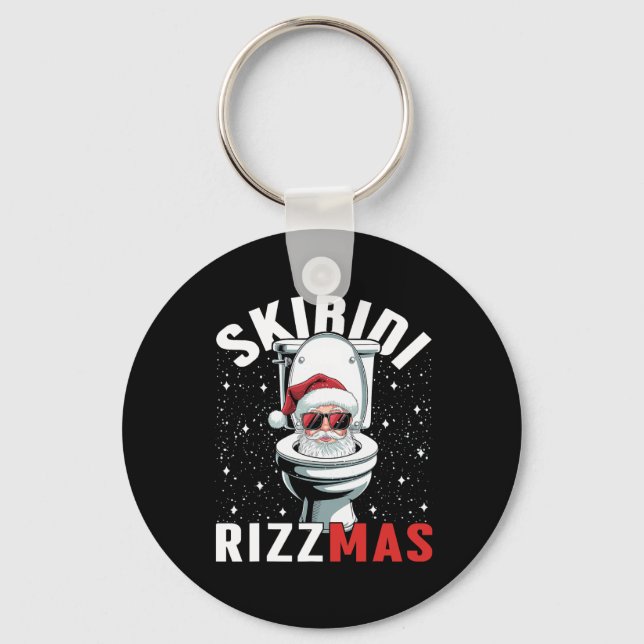 Funny Toilet Santa Skibidi Rizzmas White Elephant  Keychain (Front)