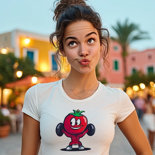 Funny Tomato Weightlifter – Cute Gym Cartoon T-Shirt (Creator Uploaded)