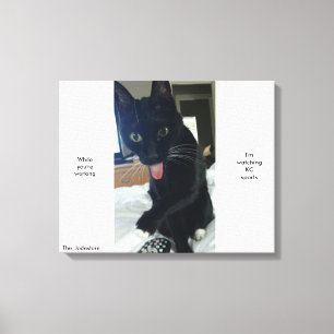 Funny tongue remote cat art KC Sports Canvas Print