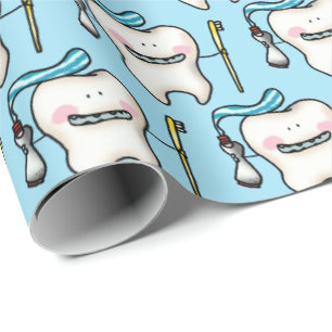 funny tooth cartoon wrapping paper