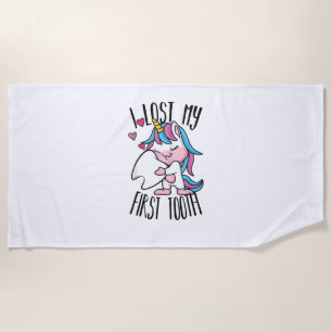Funny Tooth Fairy - Cute Unicorn I Lost My First T Beach Towel