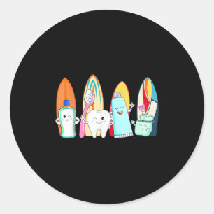 Funny Tooth Surf Surfboard Beach Summer Dental Hyg Classic Round Sticker