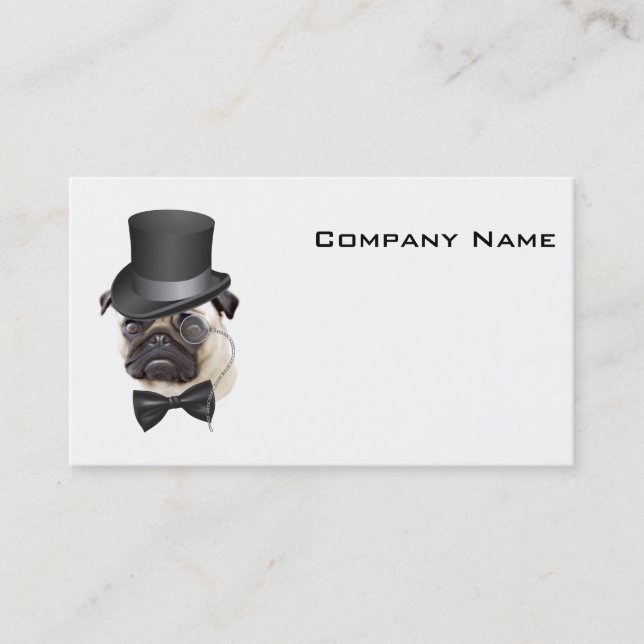 Funny Top Hat Monocle Sir Pug Dog Business Card (Front)