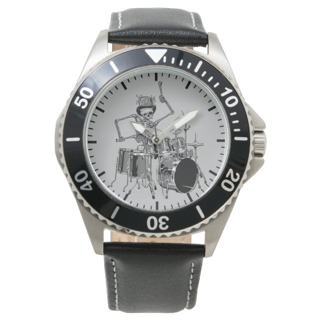 Funny Top Hat Skeleton Drummer Music Theme Watch (Front)