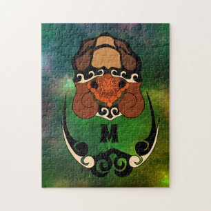 Funny Tortoise Chilling Monogram Jigsaw Puzzle