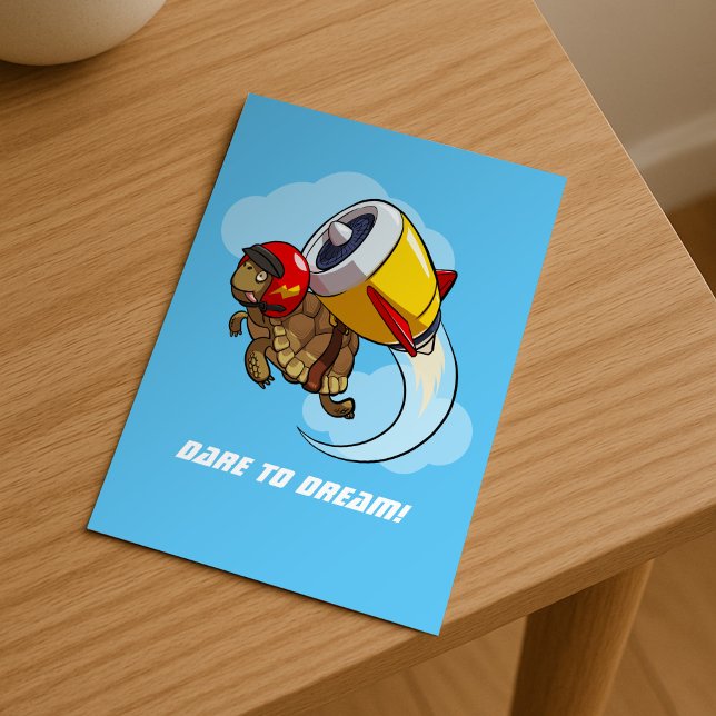 Funny Tortoise Dare To Dream Jet Pack Cartoon Postcard (Creator Uploaded)
