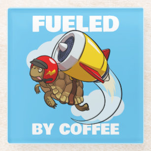 Funny Tortoise Fueled By Coffee Jet Pack Cartoon Glass Coaster