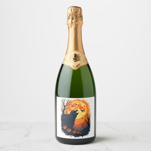 Funny Tortoise Halloween Silhouette Spooky Tortois Sparkling Wine Label (Front)