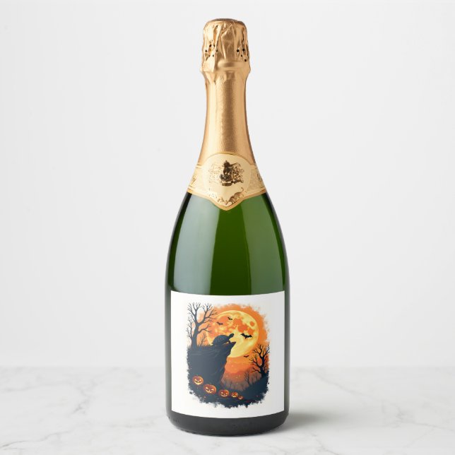 Funny Tortoise Halloween Silhouette Spooky Tortois Sparkling Wine Label (Front)