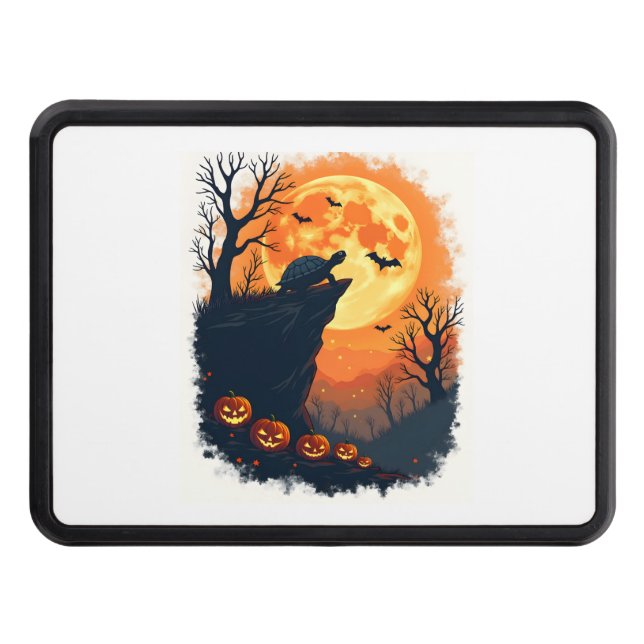 Funny Tortoise Halloween Silhouette Spooky Tortois Trailer Hitch Cover (Front)