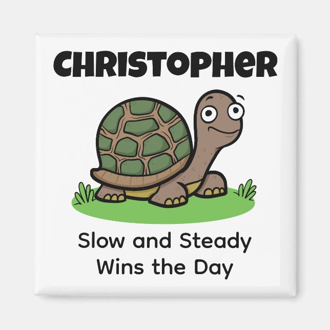 Funny Tortoise Slow And Steady Custom Name Magnet (Front)