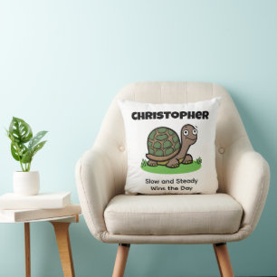 Funny Tortoise Slow And Steady Custom Name Throw Pillow