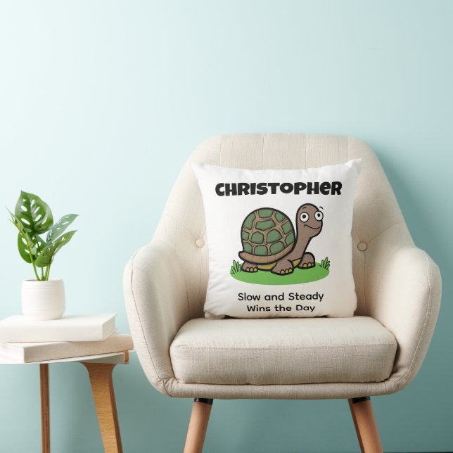 Funny Tortoise Slow And Steady Custom Name Throw Pillow (Chair)