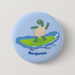 Funny tortoise wave surfing cartoon 2 inch round button