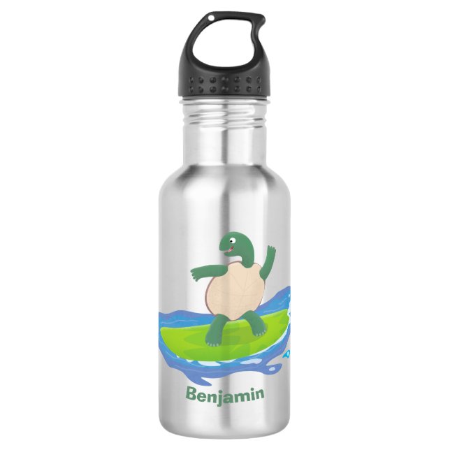 Funny tortoise wave surfing cartoon 532 ml water bottle (Front)