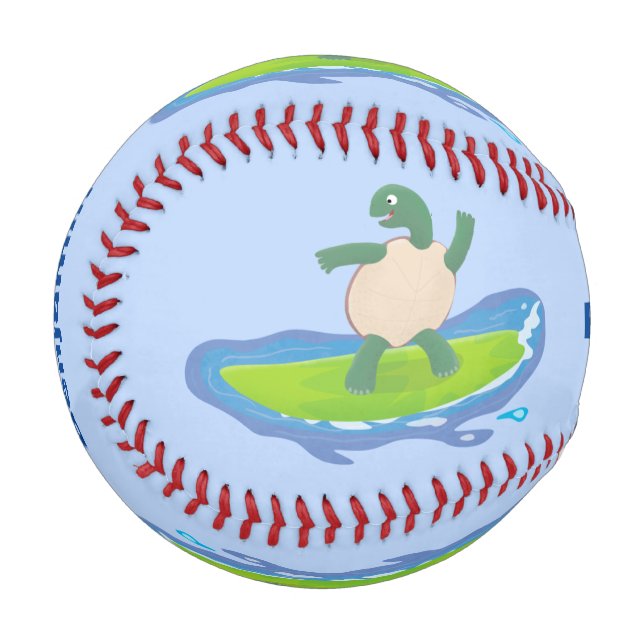 Funny tortoise wave surfing cartoon baseball (Front Left)
