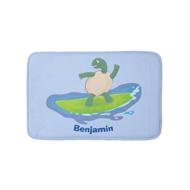 Funny tortoise wave surfing cartoon bath mat (Front)
